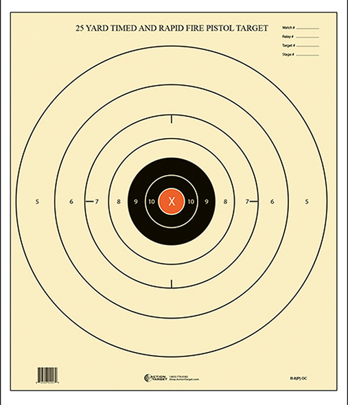 Action Target B8POC100 Competition NRA Time & Rapid Fire Bullseye Paper 25 yds 21" x 24" Black/White 100 Per Box - 116052