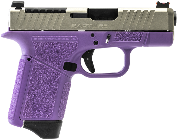 Gforce Arms GF932512PUN Rapture  Sub-Compact Frame 9mm Luger 12+1 3.25" Black Steel Barrel, Nickel Optic Cut/Serrated Steel Slide, Purple Cerakote Polymer Frame - 180946