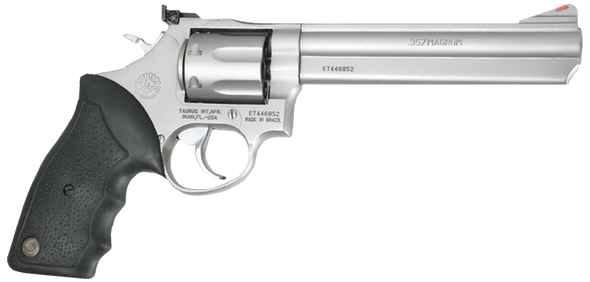 Taurus 2660069 66  38 Special +P or 357 Mag 7 Shot 6" Barrel, Overall Matte Finish Stainless Steel, Finger Grooved Black Rubber Grip, Adjustable Rear Sight - 31326