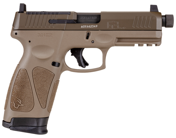 Taurus 1G3P941TAC G3  9mm Luger 17+1 4.50" Threaded Barrel, FDE Polymer Frame With Picatinny Acc. Rail, T.O.R.O Optic Cut Patriot Brown Cerakote Steel Slide, Re-Strike Capability, No Manual Safety - 142155