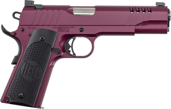 Auto-Ordnance 1911TCAC9 1911  45 ACP 7+1 5" Stainless Steel Barrel, Serrated Stainless Steel Slide, Black Cherry Cerakote Steel Frame w/Beavertail, Armor Black Cerakote Engraved Aluminum Grip - 160663