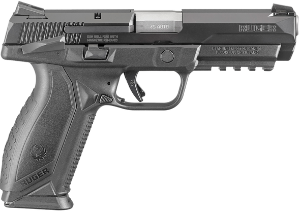 Ruger 8618 American Duty Duty Frame 45 ACP 10+1 4.50" Stainless Steel Barrel, Black Nitride Serrated Stainless Steel Slide, Black Polymer Frame w/Picatinny Rail, Textured Wraparound Grip, Right Hand - 21285