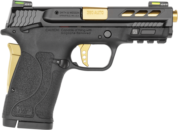 Smith & Wesson 12719 Performance Center M&P Shield EZ M2.0 380 ACP 3.80" 8+1 Black Black Armornite Stainless Steel Slide Black Polymer Grip Gold Colored Accents - 113257