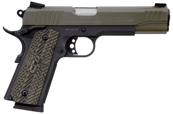 Taurus 1191101MGVZ 1911  45 ACP 8+1 5" Barrel, Matte Black Finish Beavertail Frame, Serrated Mil-Spec Green Cerakote Slide & Brown VZ Operator II Grip - 106116