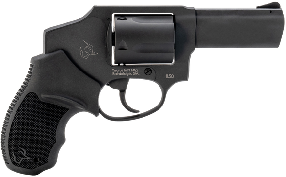 Taurus 2-850131 850  Small 38 Special 5 Shot 3" Matte Black Alloy Steel Barrel, Cylinder & Frame, Black Rubber Grip, Transfer Bar Safety, Concealed Hammer - 170151