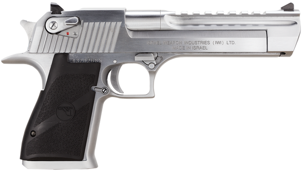 Magnum Research DE44BC Desert Eagle Mark XIX 44 Rem Mag Caliber with 6" Picatinny Barrel, 8+1 Capacity, Overall Brushed Chrome Finish Carbon Steel, Beavertail Frame, Serrated Slide & Black Rubber Grip - 49466
