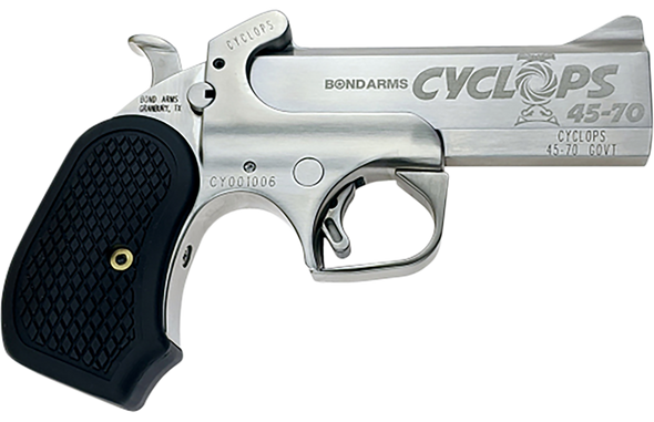 Bond Arms BACYP Cyclops Big Bore 45-70 Gov 1rd, 4.25" Stainless Steel w/Engraved Barrel, Matte Stainless Steel Frame, Black Extended B6 Resin Grip, Includes Holster