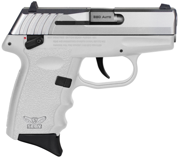 SCCY Industries CPX-4TTWT CPX-4  380 ACP 10+1 2.96" White Polymer Serrated SS Slide Finger Grooved White Polymer Grip