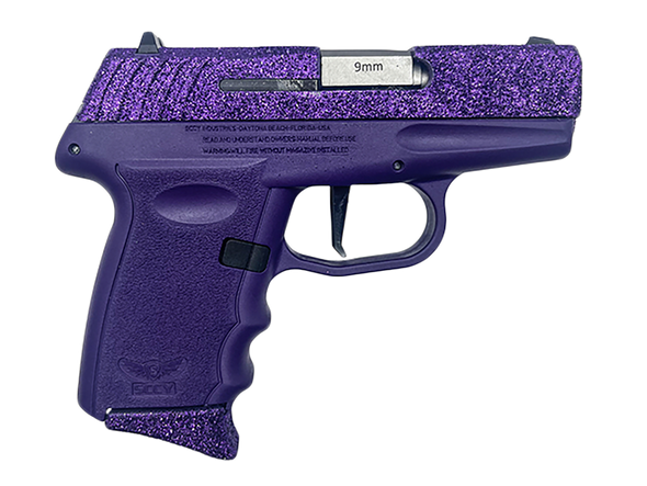 SCCY Industries DVG1RPPU DVG-1  Sub-Compact Frame 9mm Luger 10+1 3.10" Stainless Quadlock Barrel, Purple Glitter Optic Ready/Serrated Stainless Steel Slide, Royal Purple Polymer Frame & Grip