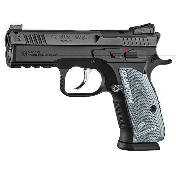 CZ-USA 91252 Shadow 2  Compact Frame 9mm Luger 15+1, 4" Black Steel Barrel, Black Nitride Serrated Steel Slide, Black Steel Frame w/Beavertail & Picatinny Rail, Ambidextrous
