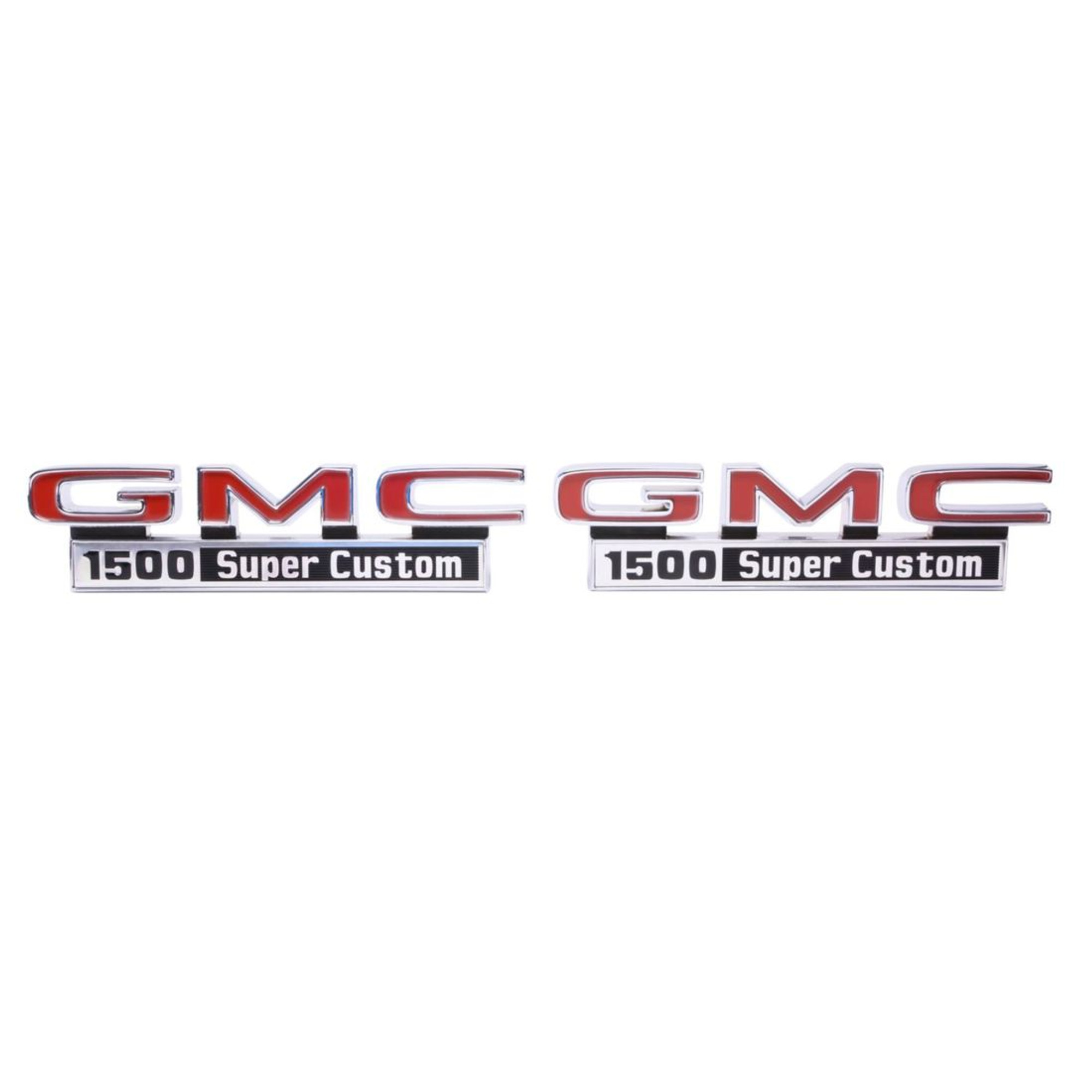 Trim Parts 1971-1972 GMC Truck Front Fender “GMC 1500 Super Custom” Emblem W/Fasteners, Pair - (9823)