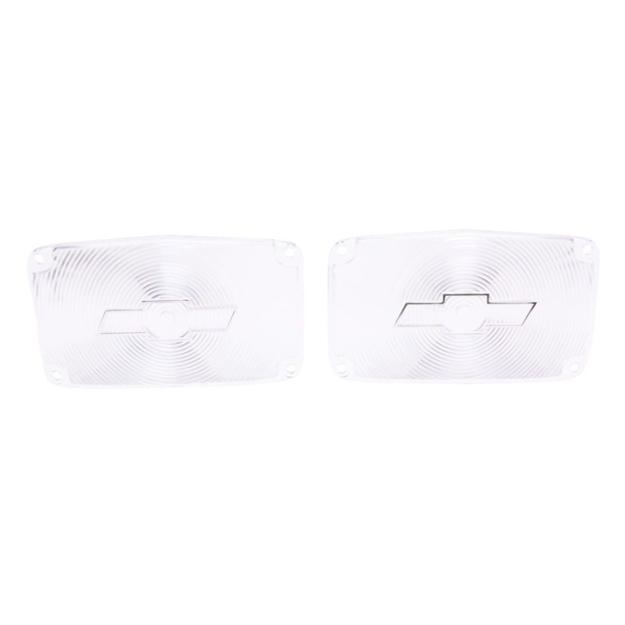 Trim Parts 1956 Chevrolet Full Size Cars Clear Parking Light Lens W/Chrome Bowtie, Pair - (A1387C)