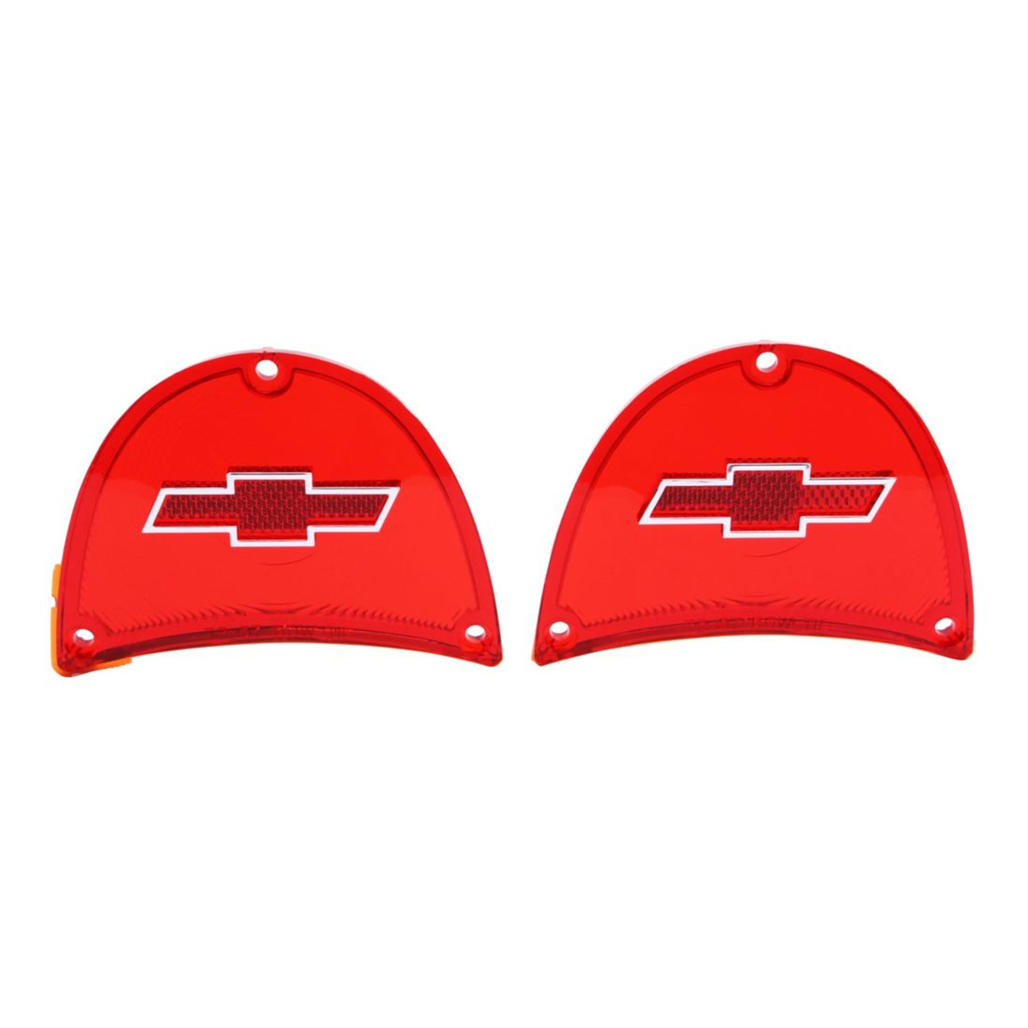 Trim Parts 1957 Chevrolet Full Size Cars Red Tail Light Lens W/ Chrome Bowtie, Pair - (A1479C)