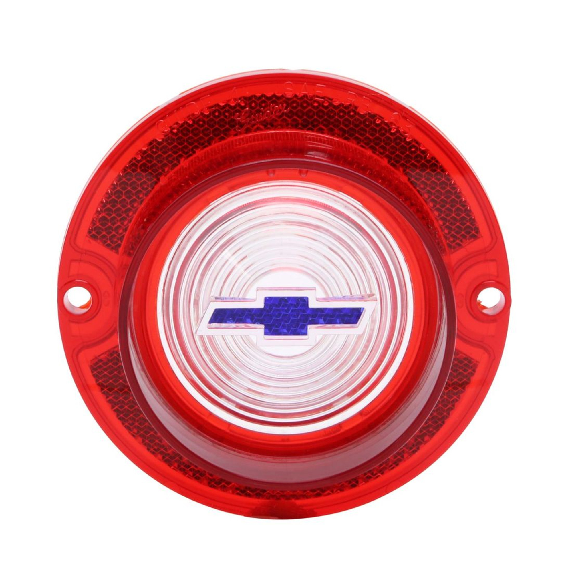 Trim Parts 1963 Chevrolet Full Size Car Red Back Up Light Lens W/Blue Bowtie, Each - (A2260F)