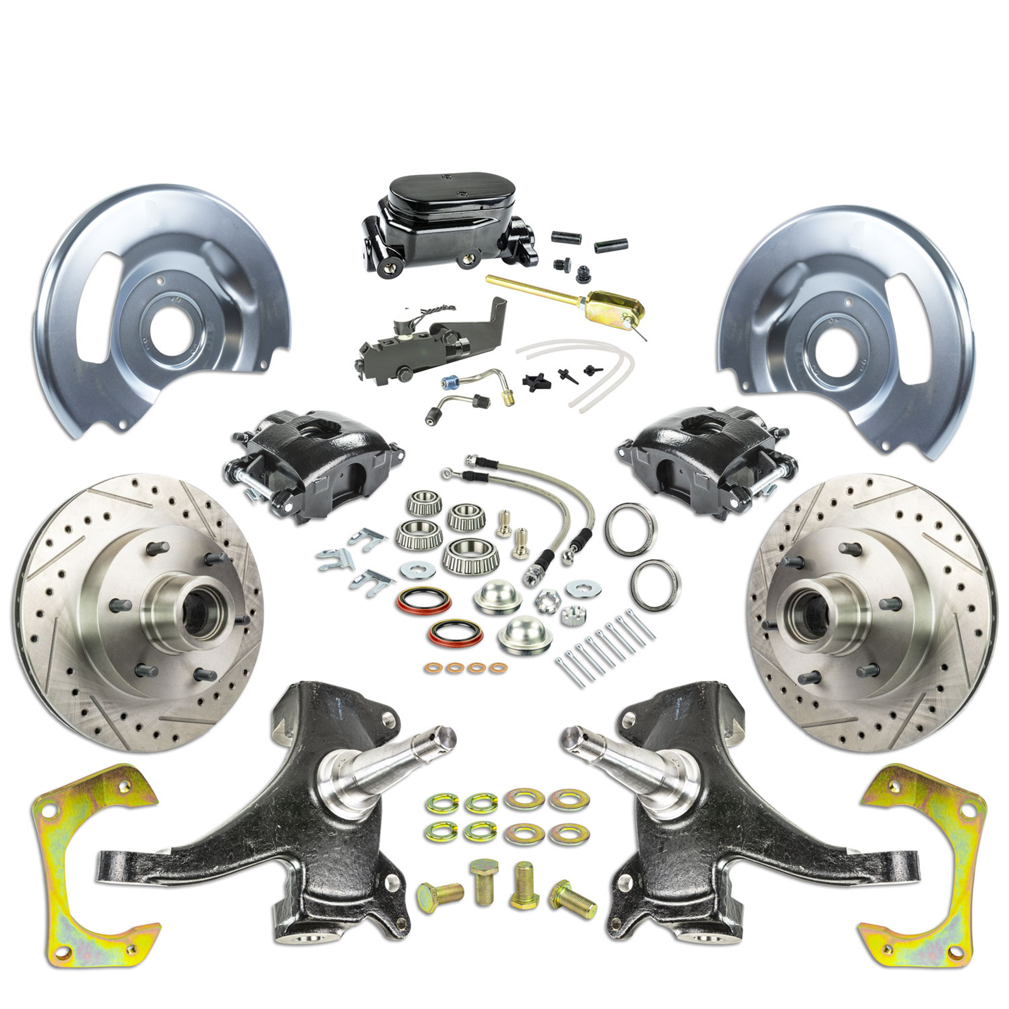 The Right Stuff 60-62 Chevy/GMC Truck/Sub 2" Drop, Power Front Disc Kit Blk Calipers Blk Upper 6x5.5 Bolt Pattern - (TDC6016DBY)