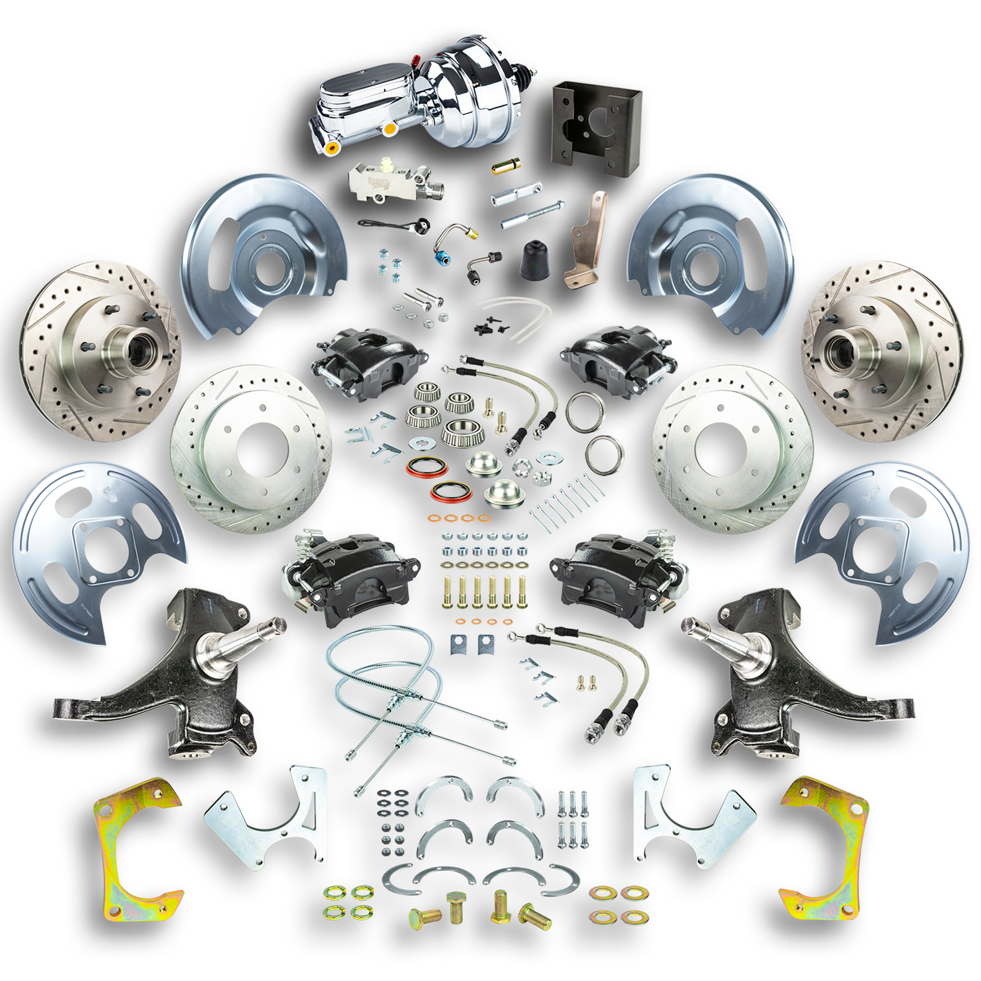 The Right Stuff 63-66 GM C10/15 Truck 2WD, 2" Drop Pwr 4-Wheel Disc, Blk Calipers, Chrome Upper 6x5.5 Bolt Pattern - (TDC6356DBX)