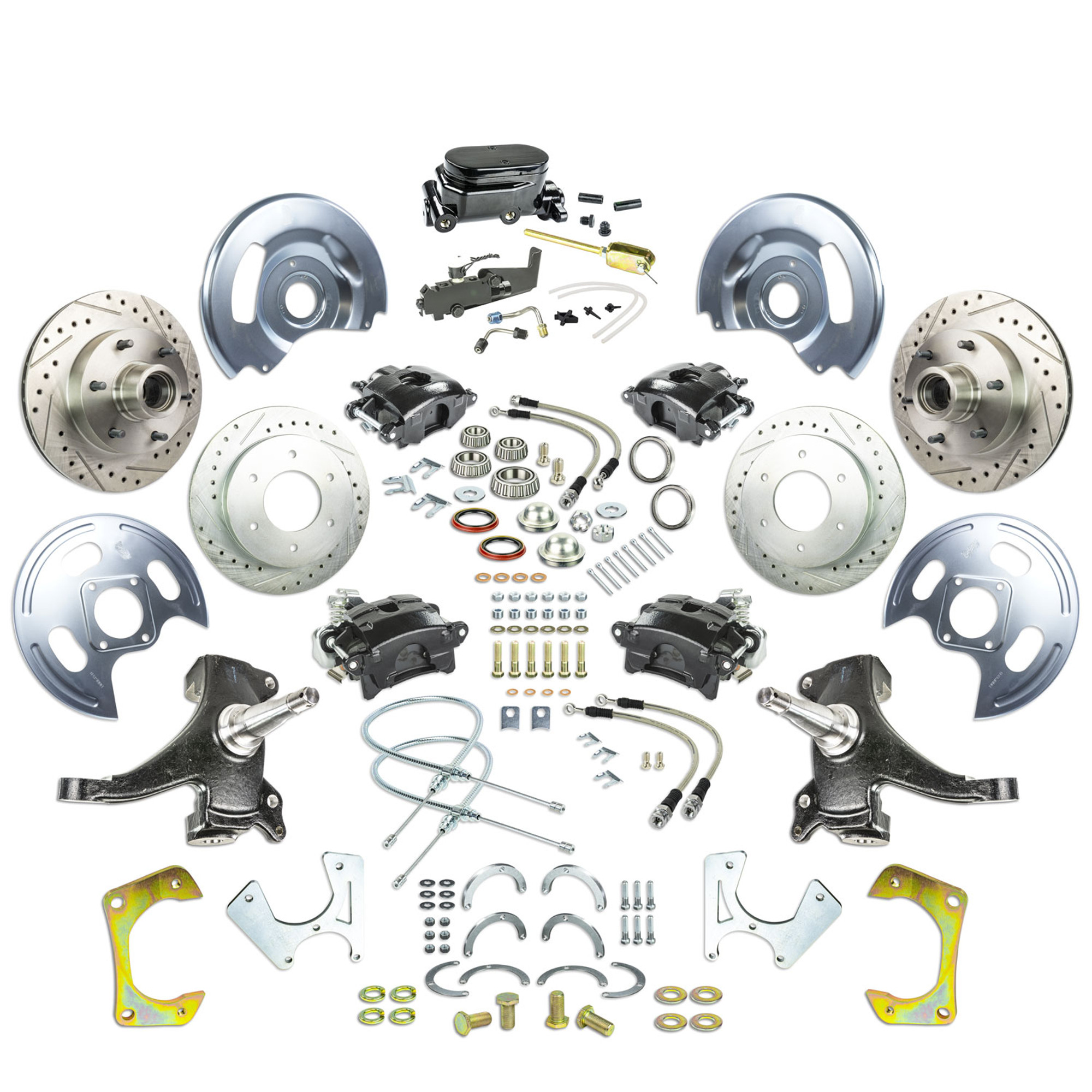 The Right Stuff 63-66 GM C10/C15 Truck/Sub 2" Drop Pwr 4-Wheel Disc Kit, Blk Calipers, Blk Upper 6x5.5 Bolt Pattern - (TDC6356DBY)