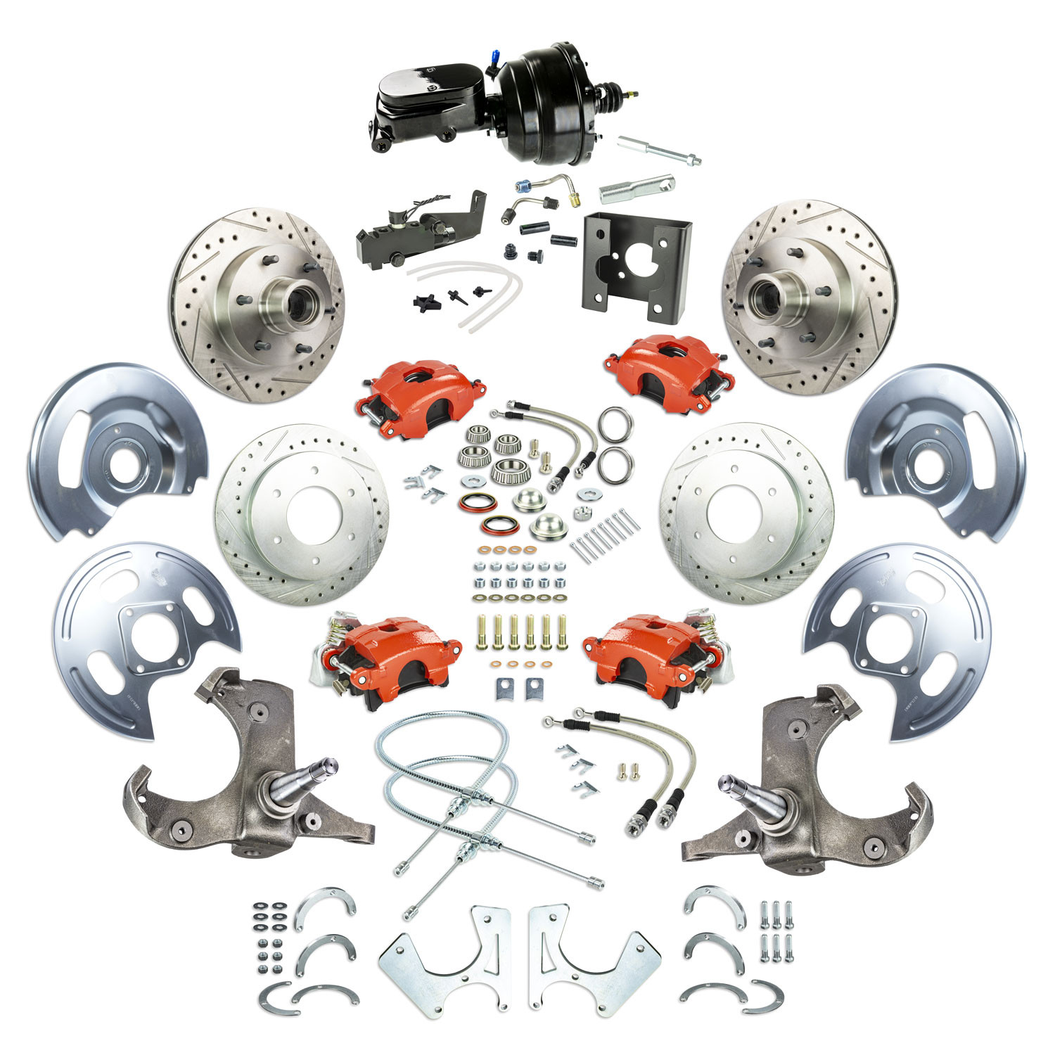 The Right Stuff 63-66 GM C10/15 Truck/Sub w/2WD, Pwr 4-Wheel Disc Brake Red Calipers Black Upper 6x5.5 Bolt Pattern - (TDC6356ZY)