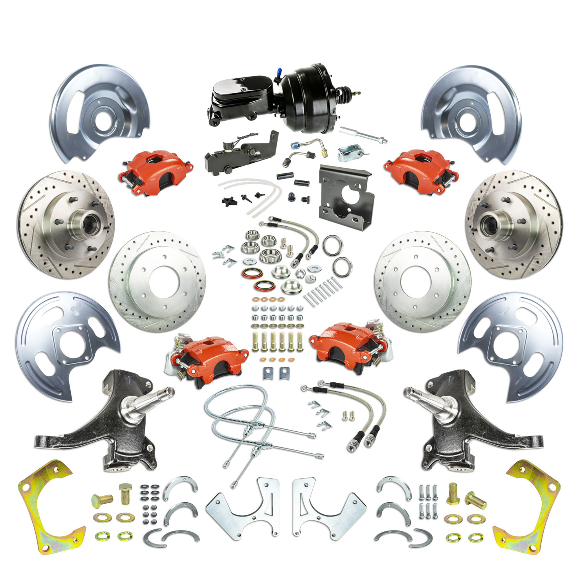 The Right Stuff 67-70 GM C10/C15 Truck/Sub 2" Drop, Pwr 4-Wheel Disc Kit, Red Calipers Blk Upper 6x5.5 Bolt Pattern - (TDC6756DZY)