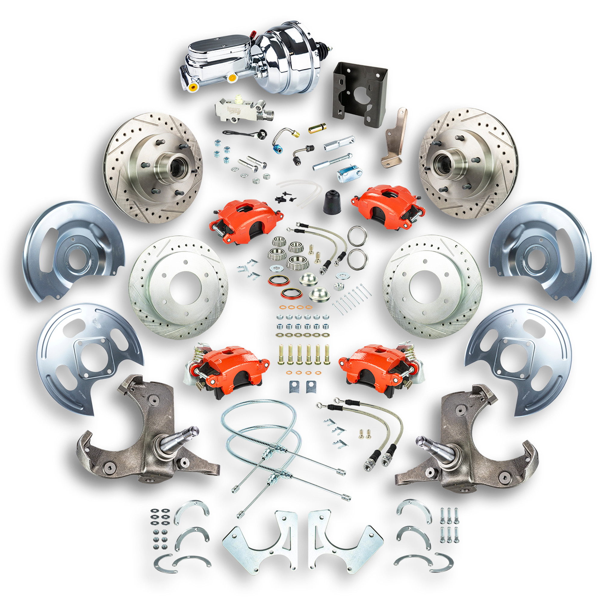 The Right Stuff 67-70 GM C10/15 Truck/Sub W/2WD Pwr 4-Wheel Disc Brake Red Calipers Chrome Upper 6x5.5 Bolt Pattern - (TDC6756ZX)