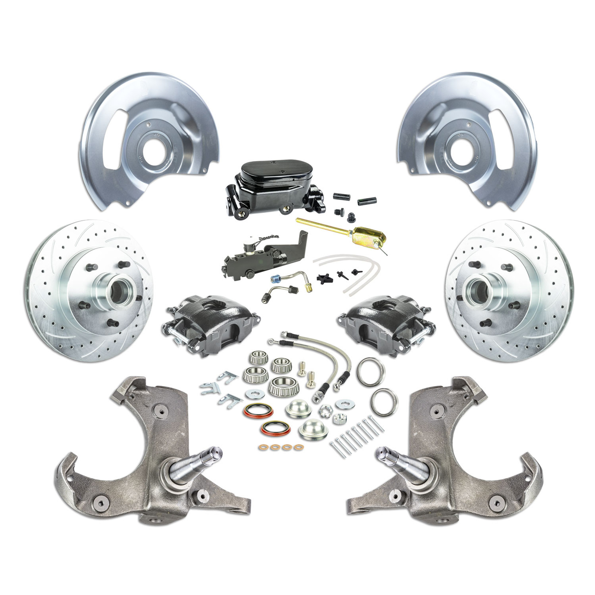 The Right Stuff 63-70 Chevy/GMC Truck & Sub Manual Front Disc Brake Kit, Blk Calipers Blk Uppers - (TSD6315BY)