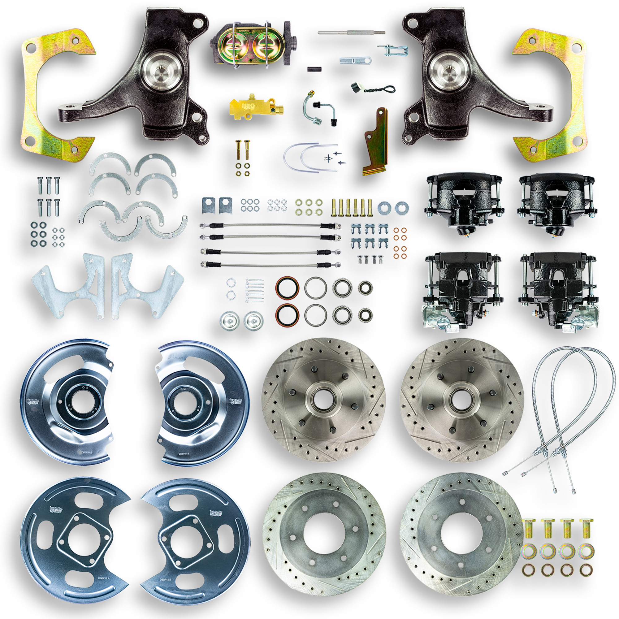 The Right Stuff 63-70 GM Truck & Suburban, 2" Drop, Manual 4-Wheel Disc Brake Kit Black Calipers - (TSD6346DB)