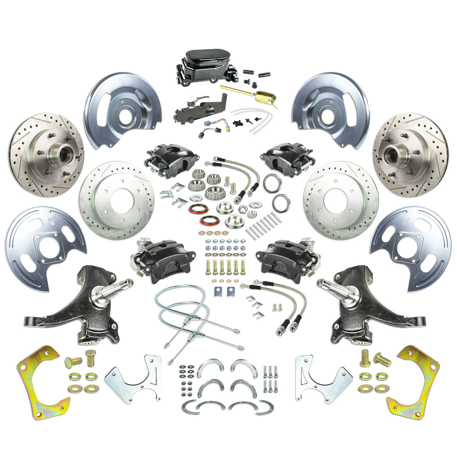 The Right Stuff 63-70 GM Truck/Sub, 2" Drop, Std 4-Wheel Disc Brake Kit Blk Calipers, Blk Upper - (TSD6346DBY)