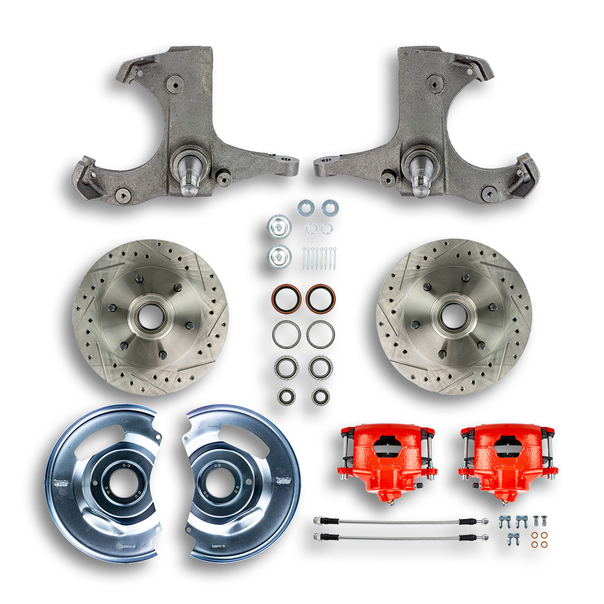 The Right Stuff 60-62 GM Truck/Suburban, 2WD, "At The Wheel" Disc Brake Kit Red Calipers 6x5.5 - (TWK6016Z)