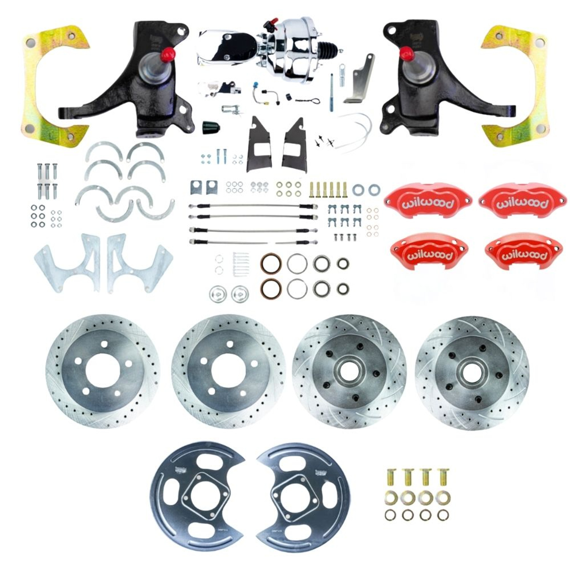 The Right Stuff 73-87 GM C10 Truck 2" Drop Power 4-Wheel Disc Red Wilwood Calipers Chrome Upper - (TDC7355DZXP)