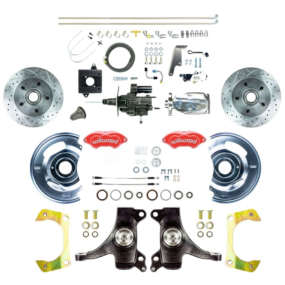 The Right Stuff 1960-62 GM Truck Hydraulic Assist 2" Drop Front Disc Brakes Red Wilwood Calipers - (THB6015DZXP)