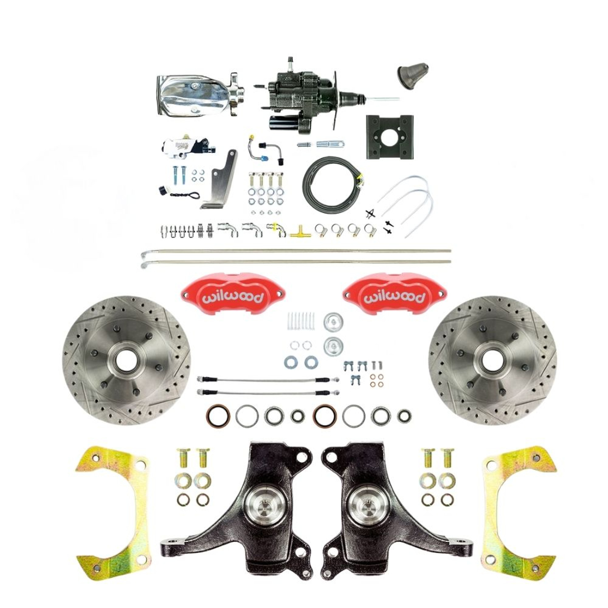 The Right Stuff 1963-66 Chevy Truck, 2" Drop, Hydro Boost Disc Brake Kit Red Wilwood Calipers - (THB6326DZXP)