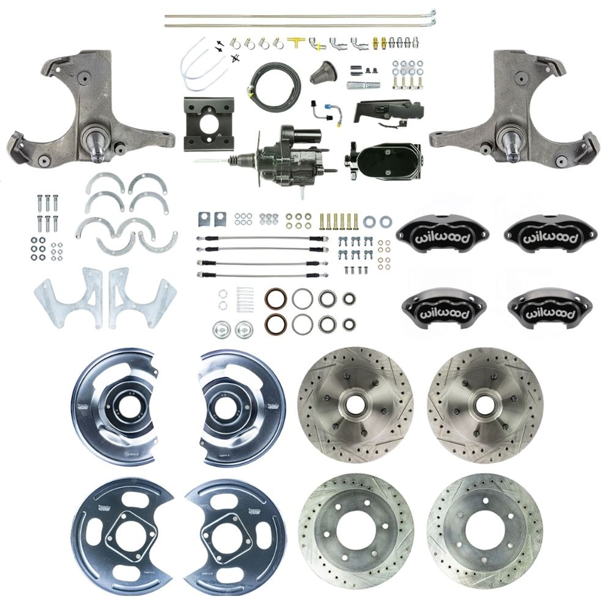 The Right Stuff 63-66 GM Truck 2WD Blk Hydraulic Assist 4-Wheel Brake Kit Black Wilwood Calipers - (THB6356BYP)