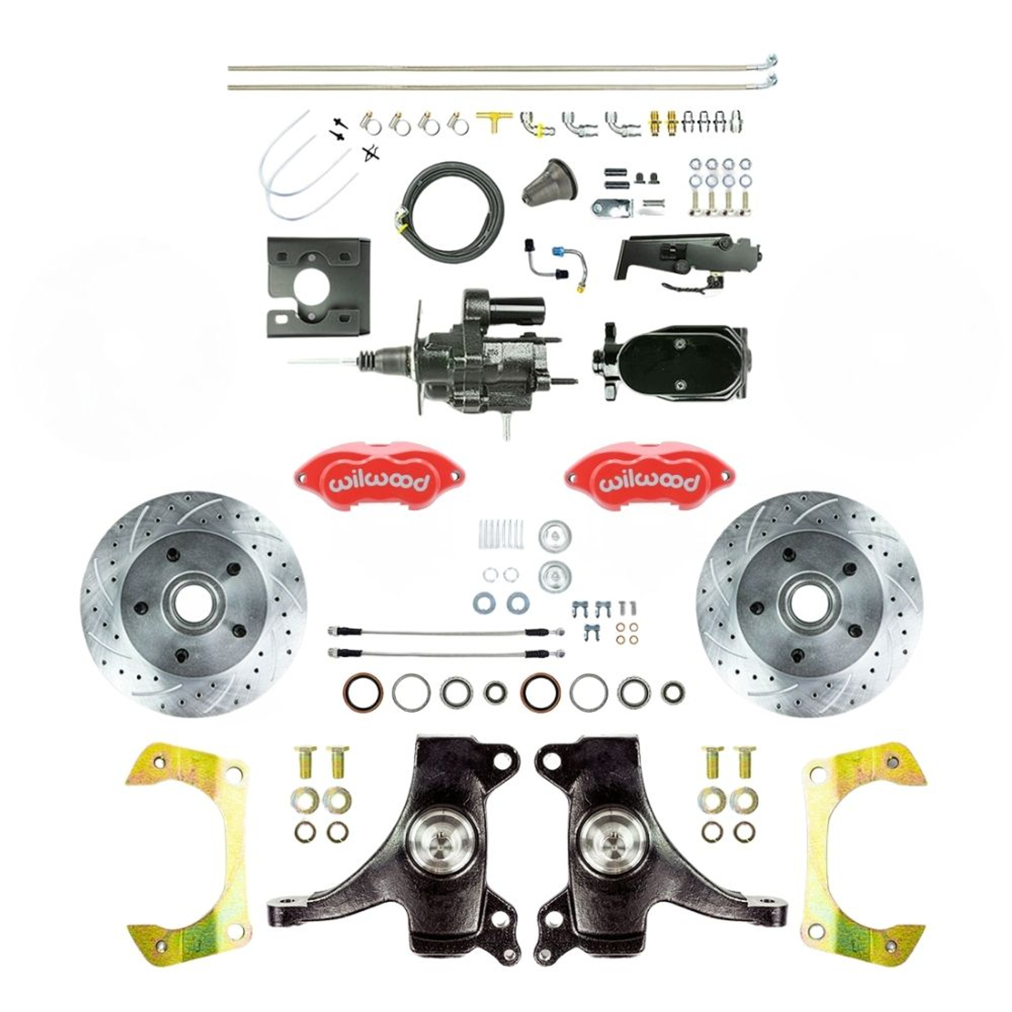 The Right Stuff 67-70 GM Truck 2" Drop Black Hydraulic Assist Front Conv, Red Wilwood Calipers - (THB6725DZYP)