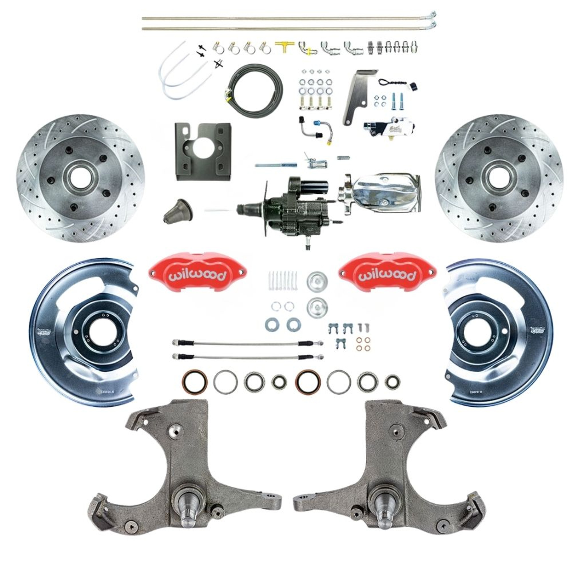 The Right Stuff 67-70 Chevy C10/15 Truck Chrome Hydraulic Assist Front Conv Red Wilwood Calipers - (THB6725ZXP)