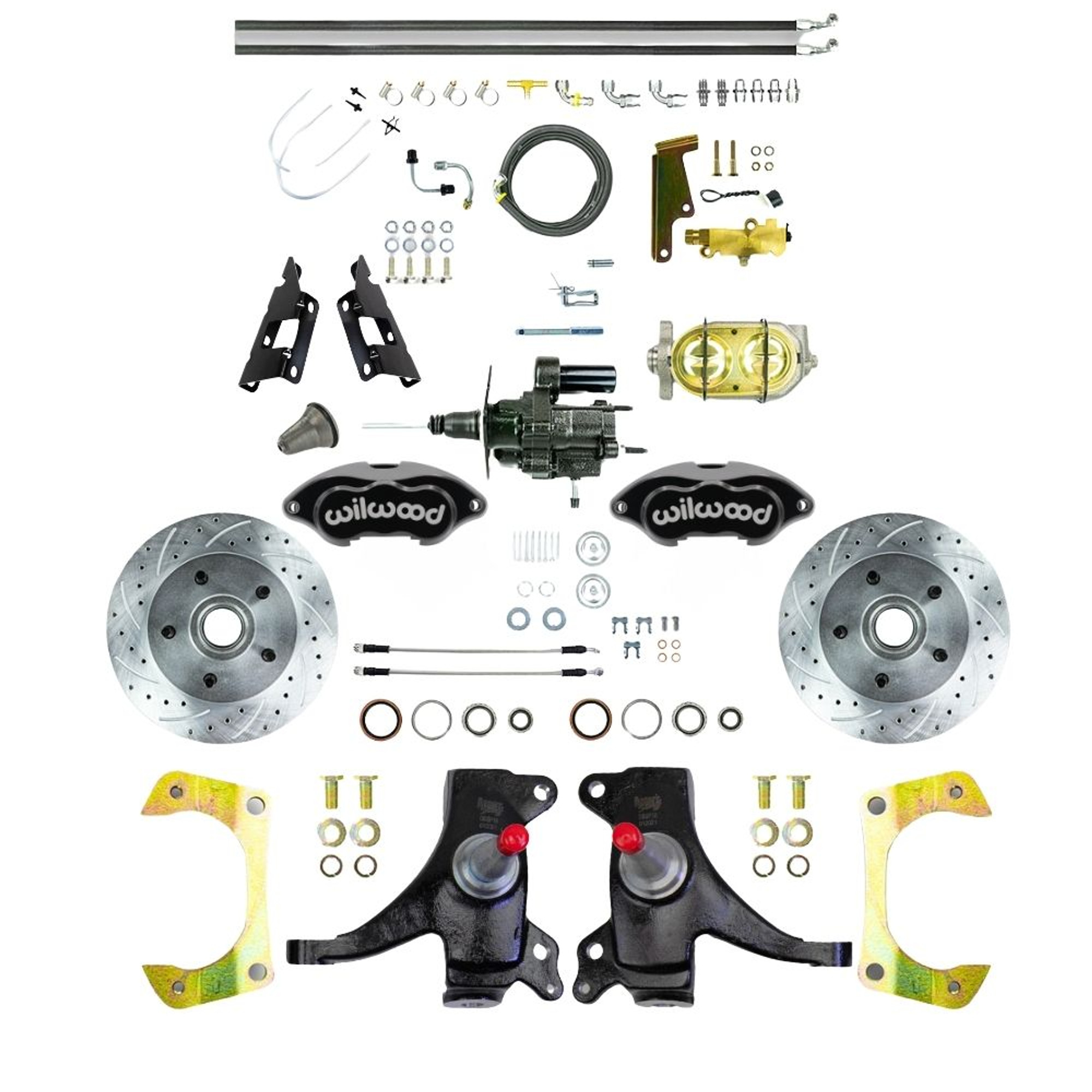 The Right Stuff 73-87 GM C10 Truck 2" Drop Pwr Hydraulic Assist Disc Kit Black Wilwood Calipers - (THB7325DBP)