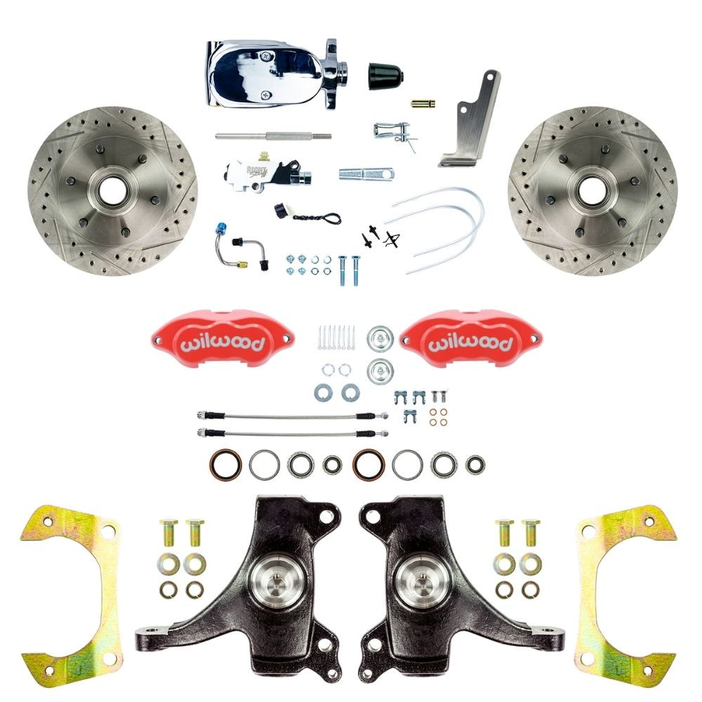 The Right Stuff 60-62 GM Truck 2" Drop, Power Front Disc Brakes Red Wilwood Caliper Chrome Upper - (TSD6016DZXP)