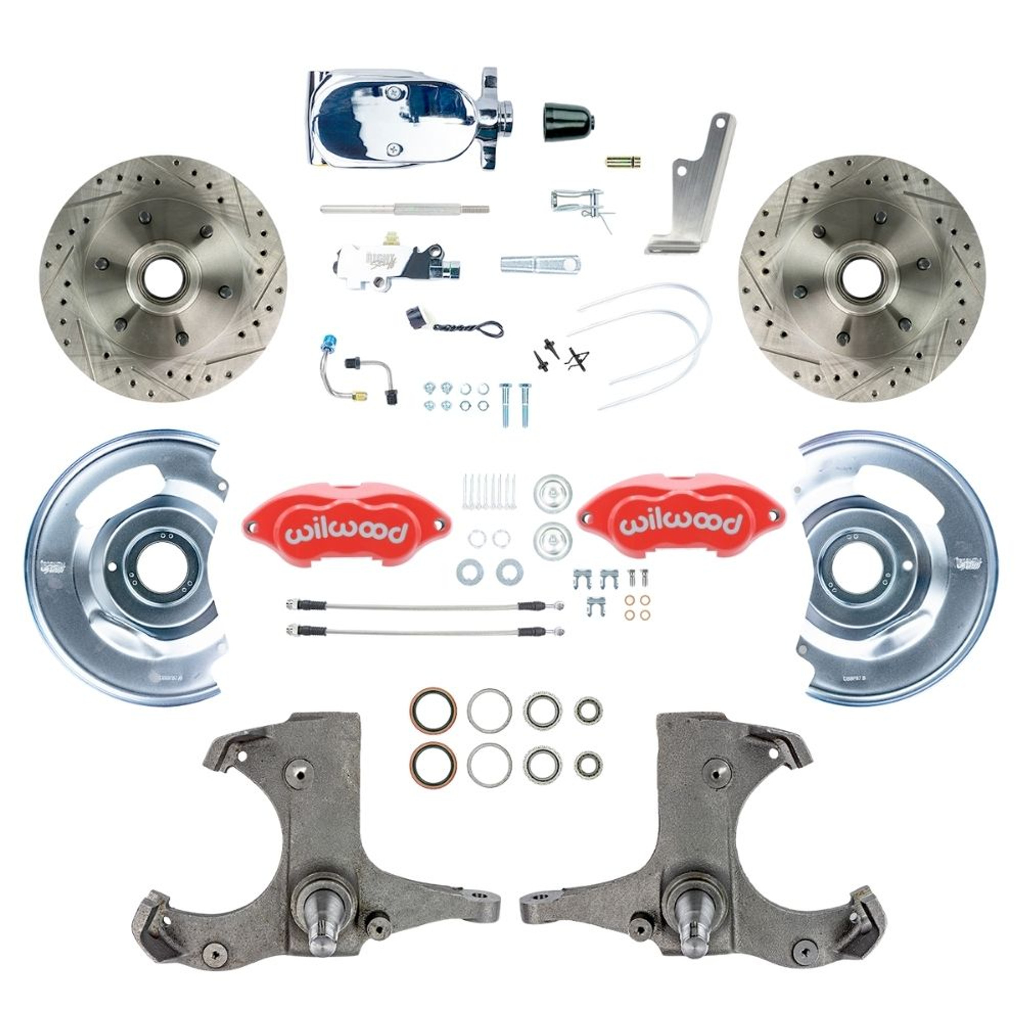 The Right Stuff 60-62 GM Truck, Standard Front Disc Brake Kit, Red Wilwood Calipers Chrome Upper - (TSD6016ZXP)