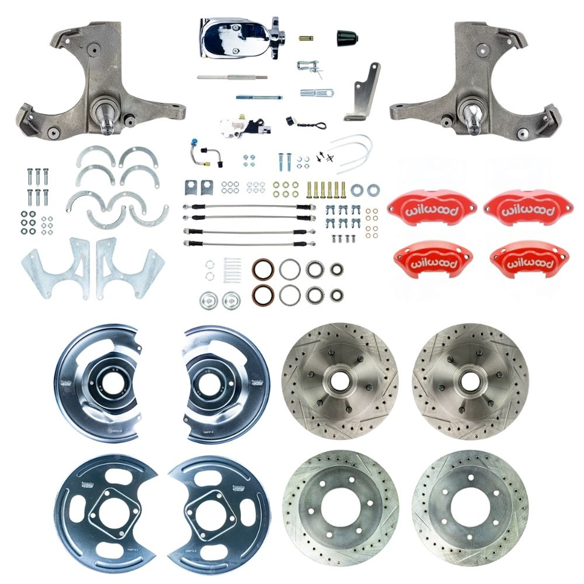The Right Stuff 1963-70 Chevy/GMC Truck Std 4-Wheel Brake Kit Red Wilwood Calipers, Chrome Upper - (TSD6346ZXP)