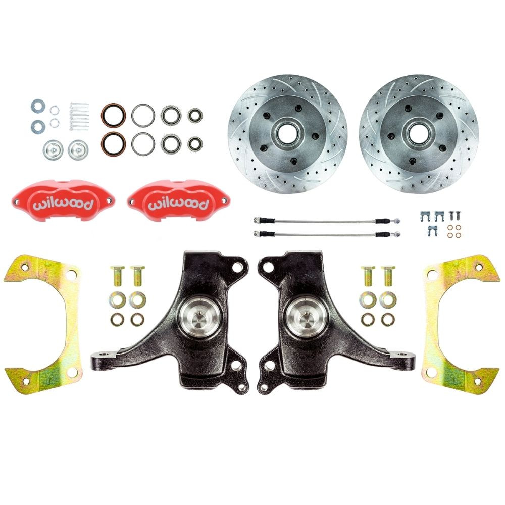 The Right Stuff 63-70 GM Truck/Sub 2WD, 2" Drop At The Wheel Disc Brake kit Red Wilwood Calipers - (TWK6315DZP)