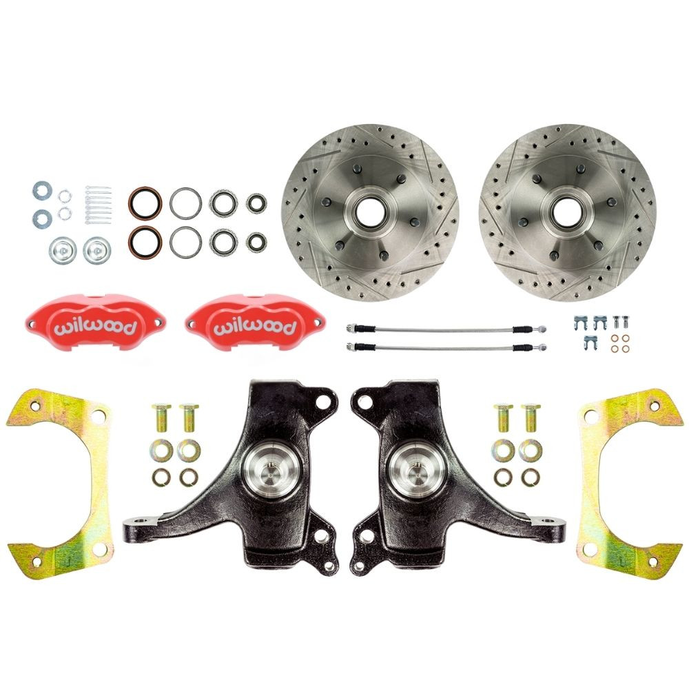 The Right Stuff 63-70 GM Truck/Sub 2WD, 2" Drop At The Wheel Disc Brake kit Red Wilwood Calipers - (TWK6316DZP)