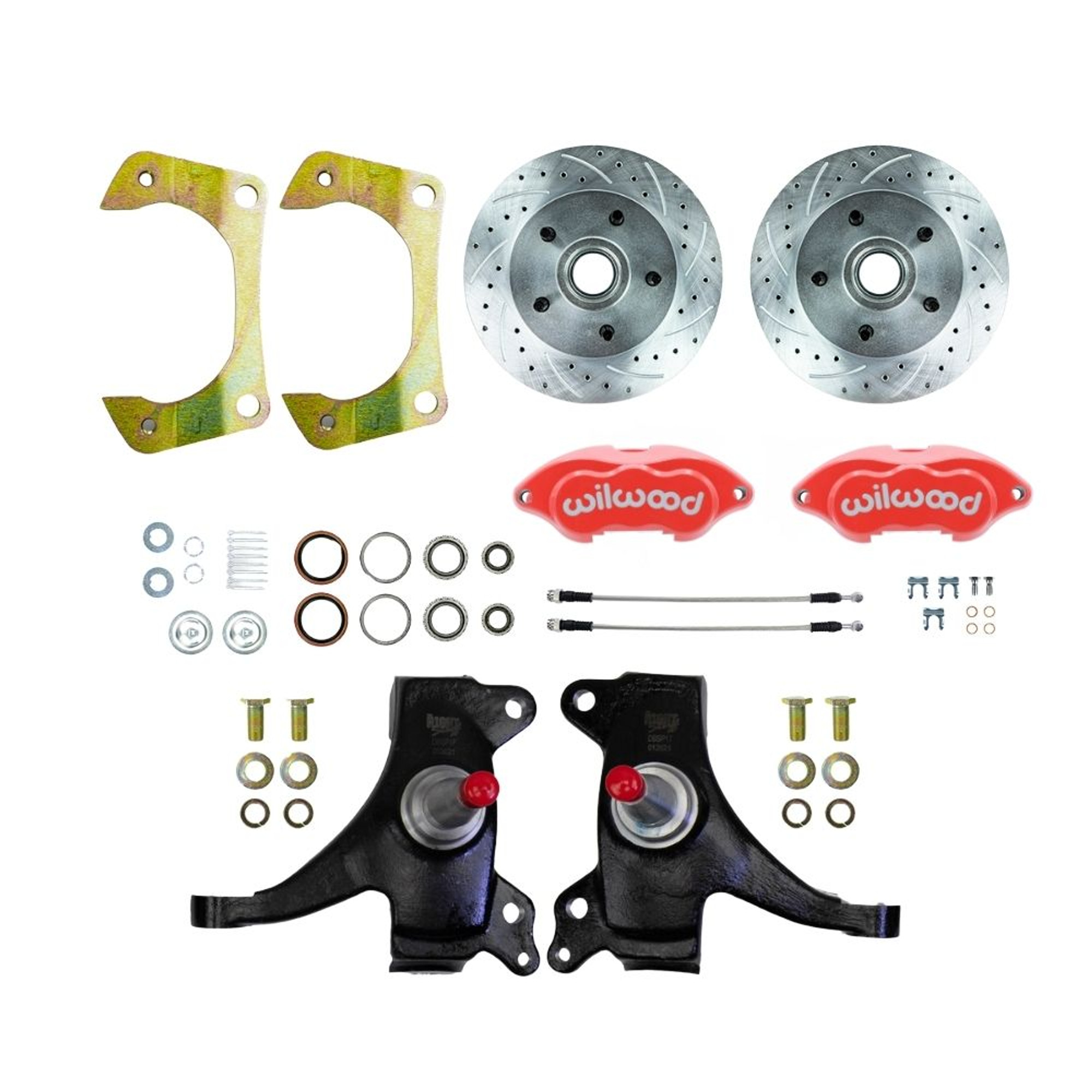 The Right Stuff 1971-72 GM Truck/Sub, 2WD, 2" Drop At The Wheel Disc Kit Red Wilwood Calipers - (TWK7125DZP)