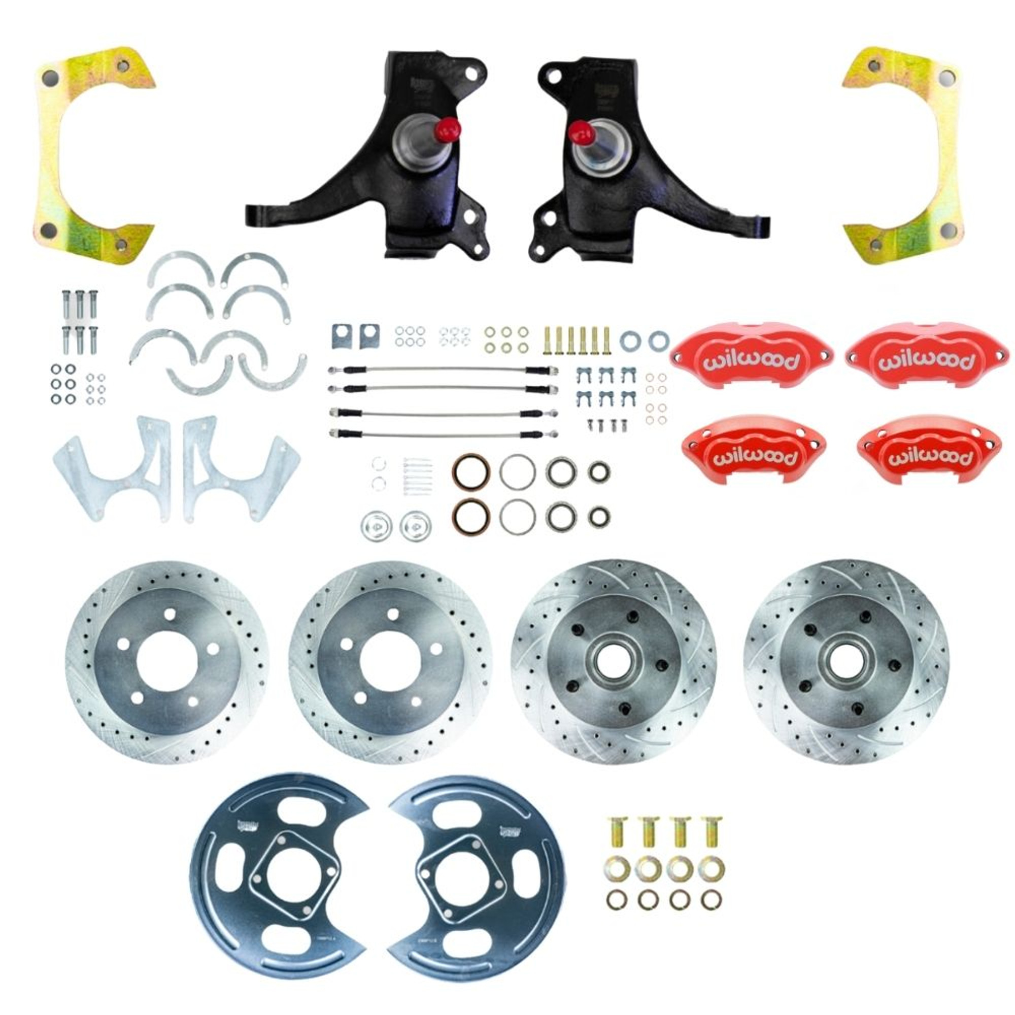 The Right Stuff 71-72 GM Truck 2WD 2" Drop, 4-Wheel At The Wheel Disc Kit, Red Wilwood Calipers - (TWK7155DZP)