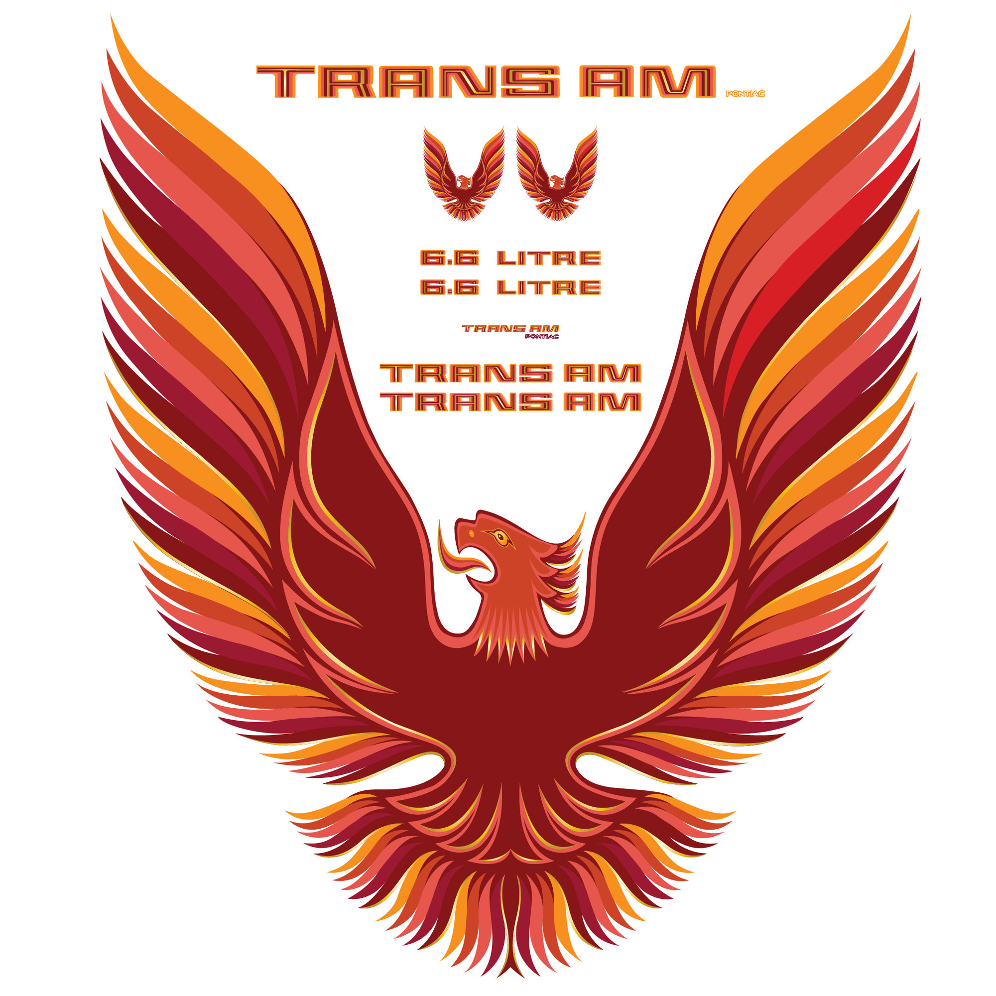 Trim Parts 1979 Firebird Trans Am, 6.6 Litre, Full Vinyl Decal Kit with Hood Bird - Orange - (TPG-6280)