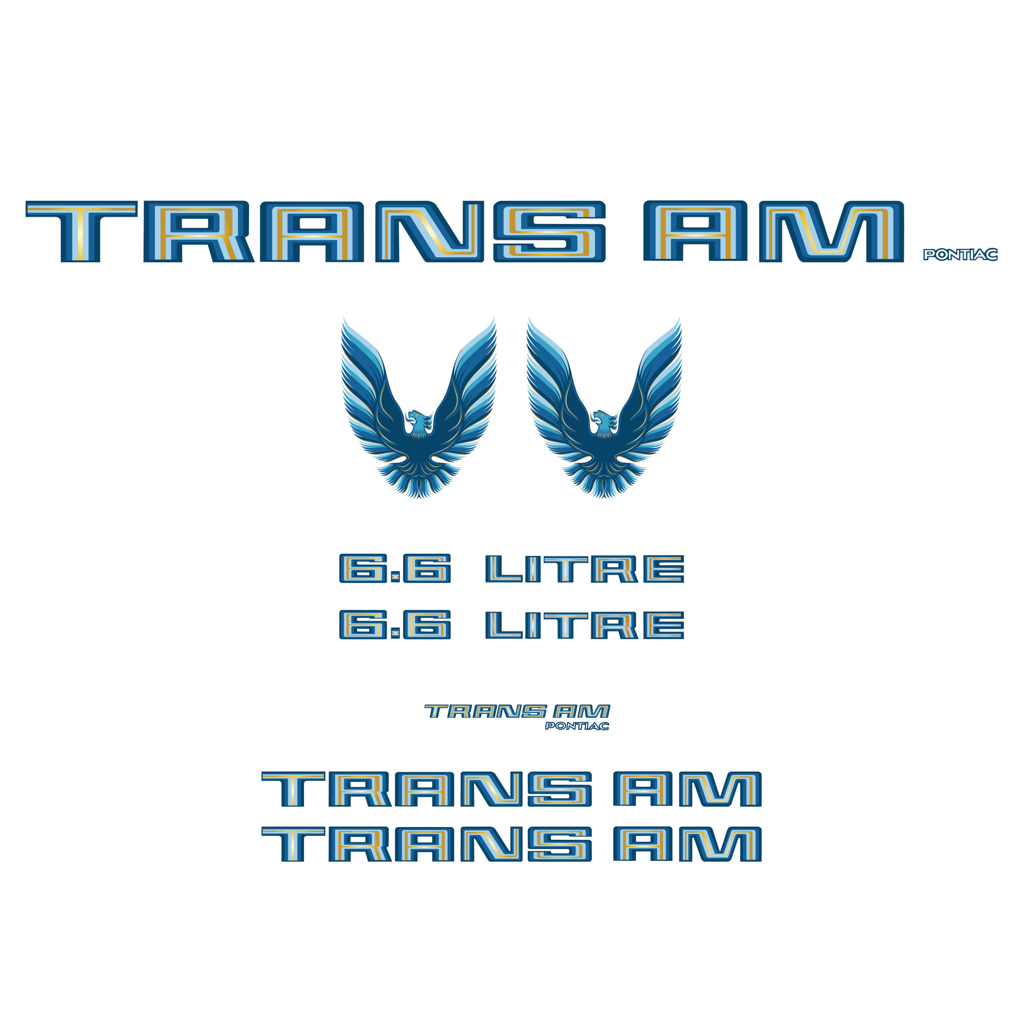Trim Parts 1979-80 Pontiac Firebird Trans Am Full Vinyl Decal Kit without Hood Bird - Blue - (TPG-6284)