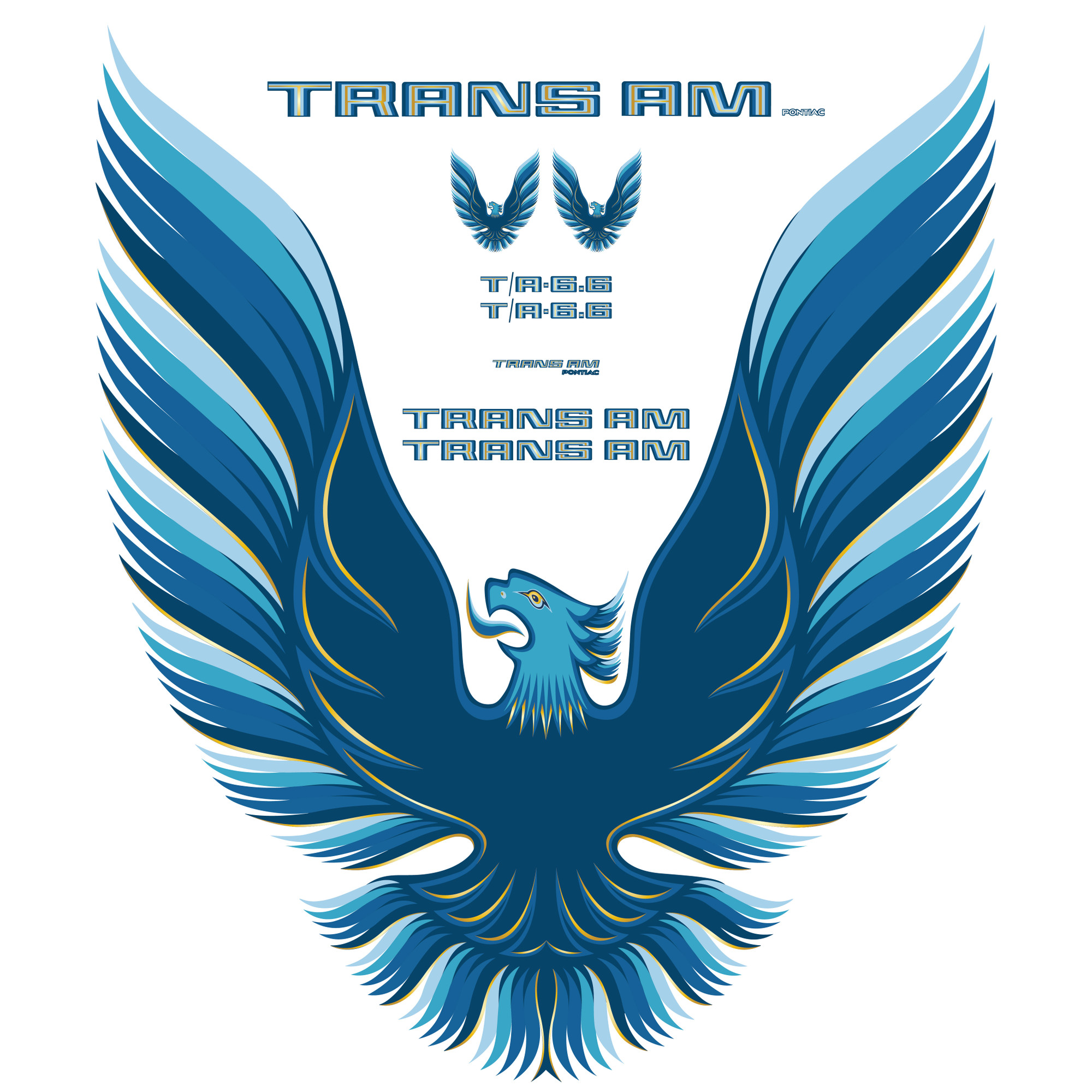 Trim Parts 1979-80 Firebird Trans Am, T/A 6.6, Full Vinyl Decal Kit with Hood Bird - Blue - (TPG-6755)