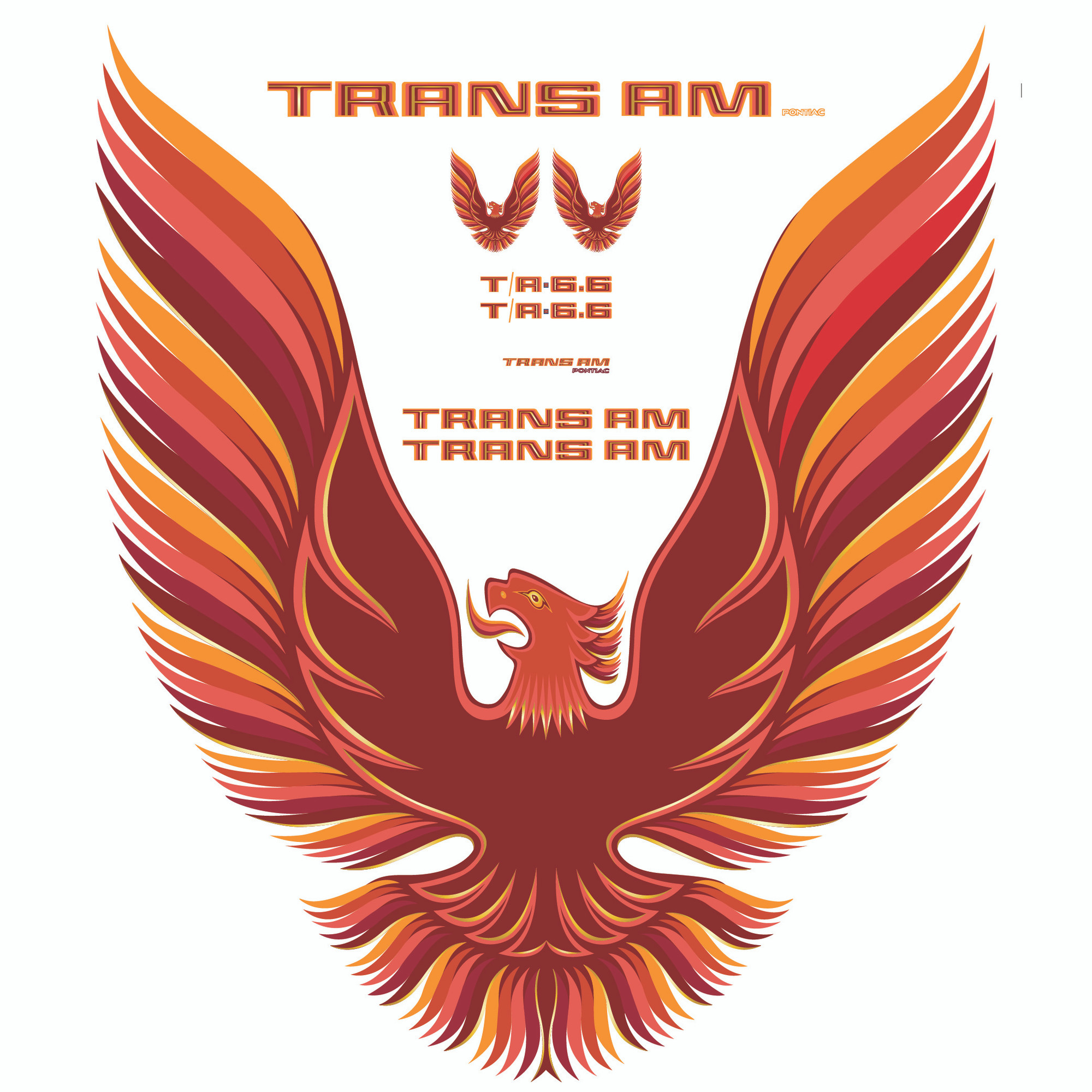 Trim Parts 1979 Firebird Trans Am, T/A 6.6, Full Vinyl Decal Kit with Hood Bird - Orange - (TPG-6760)