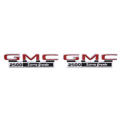 Trim Parts 1971-72 GMC Truck Front Fender “GMC 2500 Sierra Grande” Emblem W/Fasteners, Pair - (9834)