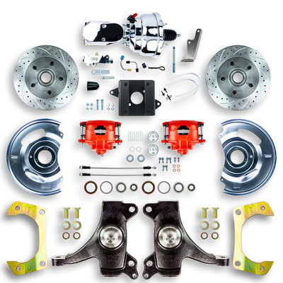 The Right Stuff 60-62 Chevy/GMC Truck/Sub 2" Drop Pwr Front Conv w/Red Calipers, Chrome Upper 5x5 Bolt Pattern - (TDC6015DZX)