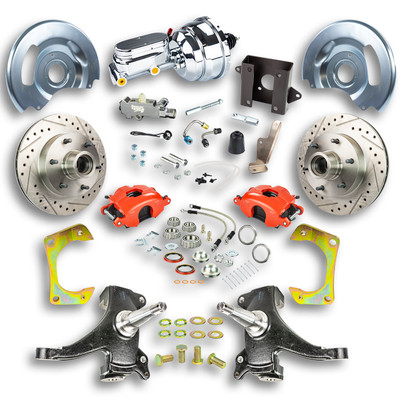 The Right Stuff 60-62 Chevy/GMC Truck/Sub 2" Drop Pwr Front Conv w/Red Calipers, Chrome Upper 6x5.5 Bolt Pattern - (TDC6016DZX)