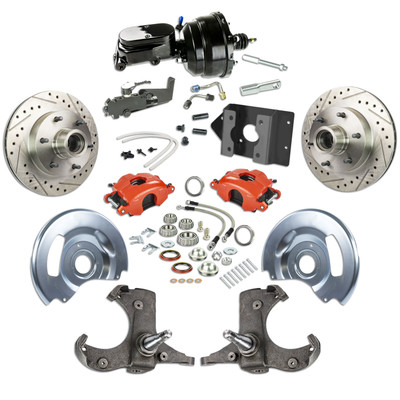 The Right Stuff 60-62 Chev/GMC Truck/Sub, Power Front Disc Brake Kit Red Calipers Black Upper 6x5.5 Bolt Pattern - (TDC6016ZY)